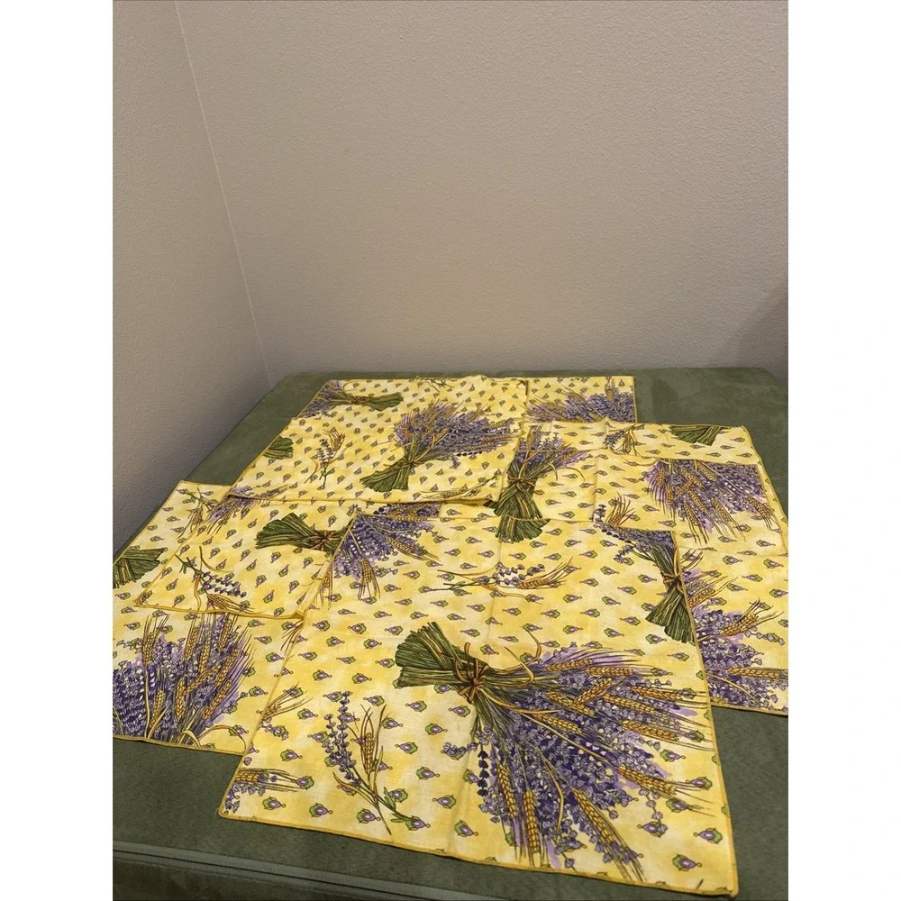 French Provencal Cotton Set of 8 Napkins Lavender Bouquet 14